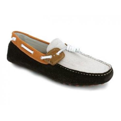 Bacco Bucci "Estoril" Brown / Bone Genuine Suede Leather Loafer Shoes